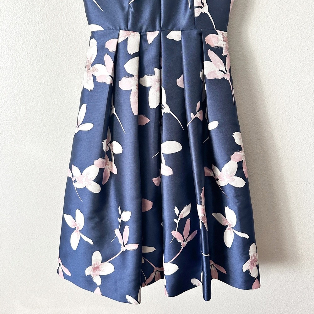 1901 Jacquard Navy Floral Fit Flare Sleeveless Formal Party Dress Women's Size 2 - Picture 3 of 13